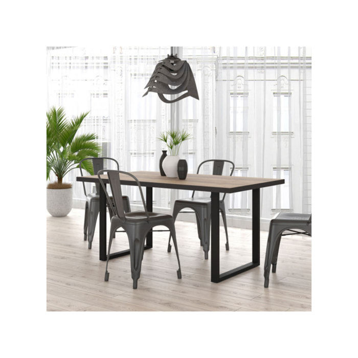 Table de repas fixe en bois effet chêne et noir style industriel L160cm - YAL