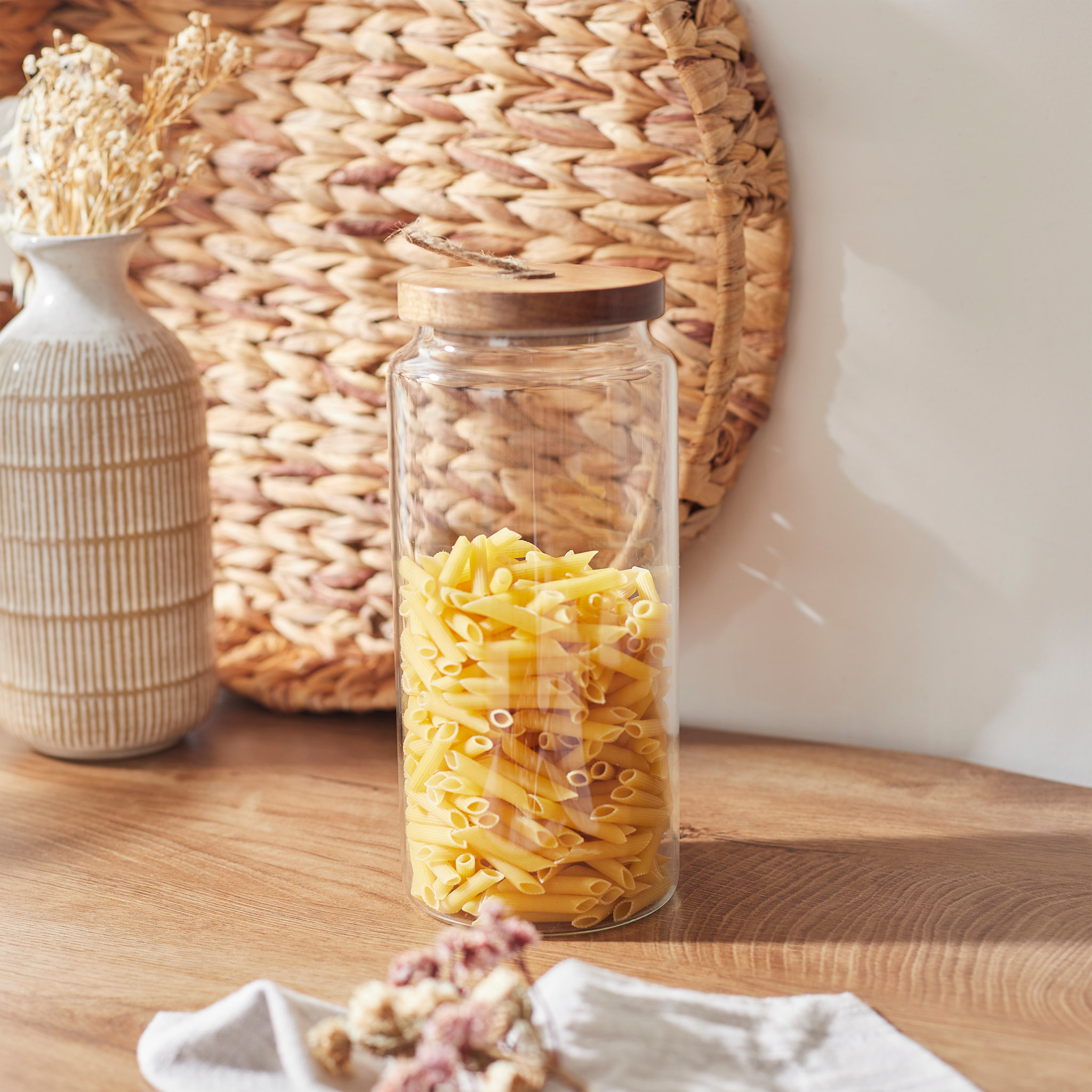 Bocal Verre Couvercle Acacia H 23cm