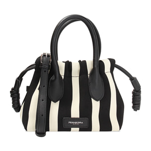 Mini bag donna nera e panna in canvas