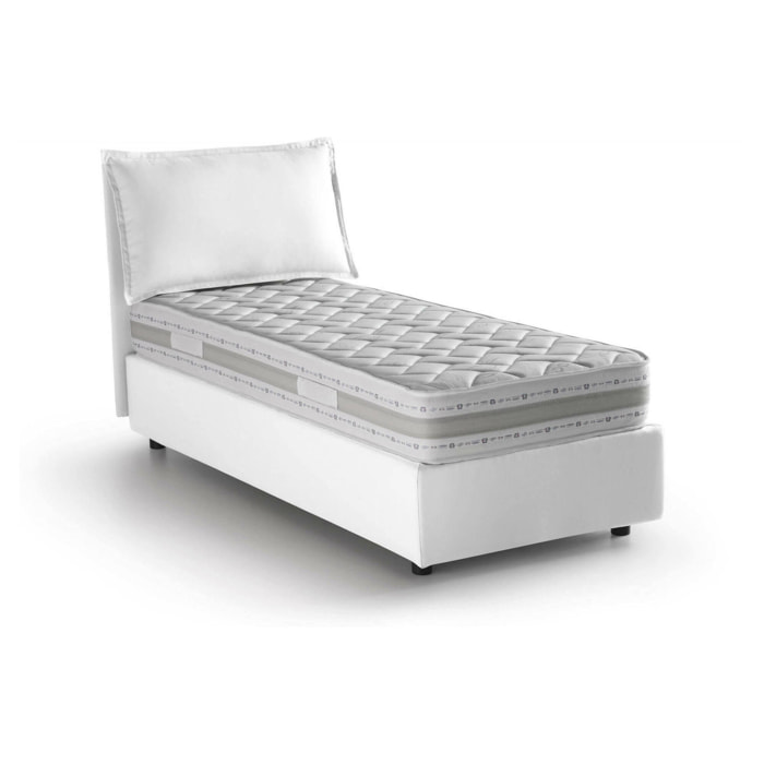 Letto singolo Carla, Letto contenitore con rivestimento in tessuto, 100% Made in Italy, Apertura frontale, con materasso Cm 90x200 incluso, Panna