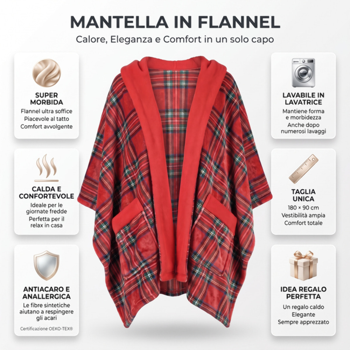 Mantella effetto flanella in fibre sintetiche - Rosso