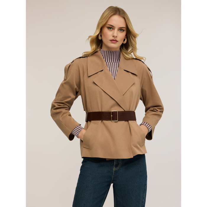 Motivi - Trench corto misto lyocell con cintura - Beige