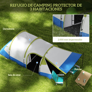 Tienda de Campaña Familiar para 3 Personas Tienda Camping Plegable Ligera con 2 Habitaciones Bolsa de Transporte Impermeable 2000 mm para Playa Senderismo 420x200x150 cm Azul Oscuro y Verde