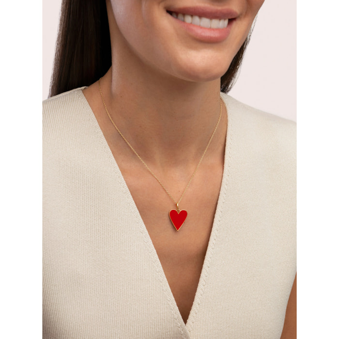 Charm Lovely Heart Red Enamel Placcato Oro