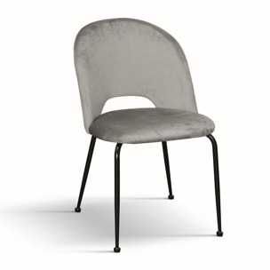 Set di 4 sedie AVALON in tessuto effetto velluto grigio e metallo nero