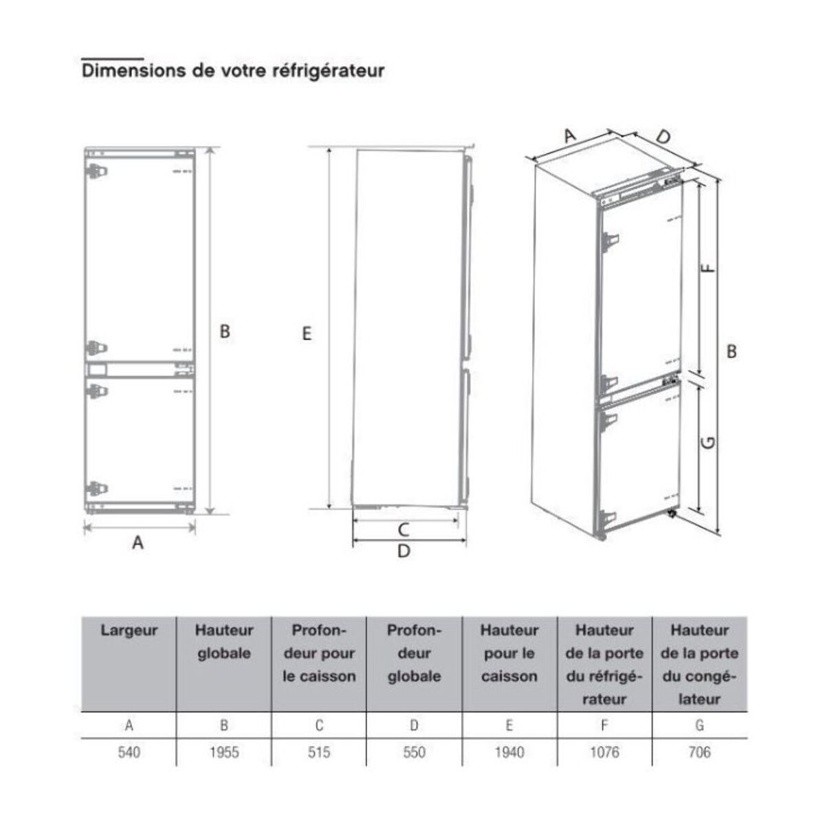 Réfrigérateur combiné encastrable ESSENTIELB ERCVI200-55miB1 194cm