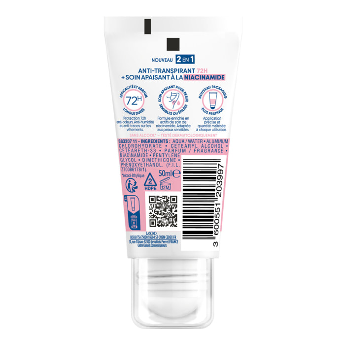 Narta Tube Roll-On Anti-Transpirant 72H + Soin Apaisant à la Niacinamide 50 ml