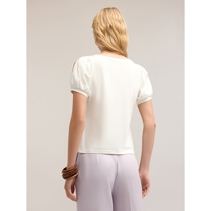 Motivi - T-shirt con maniche a palloncino - Bianco