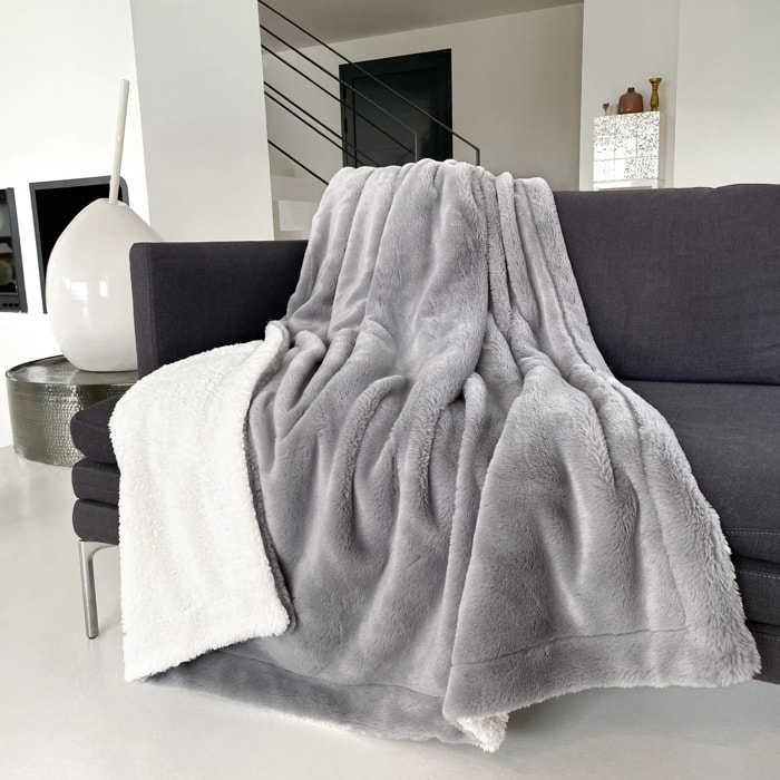 Plaid imitation "Lapin" - Cocoon Gris Clair - 610g/m²