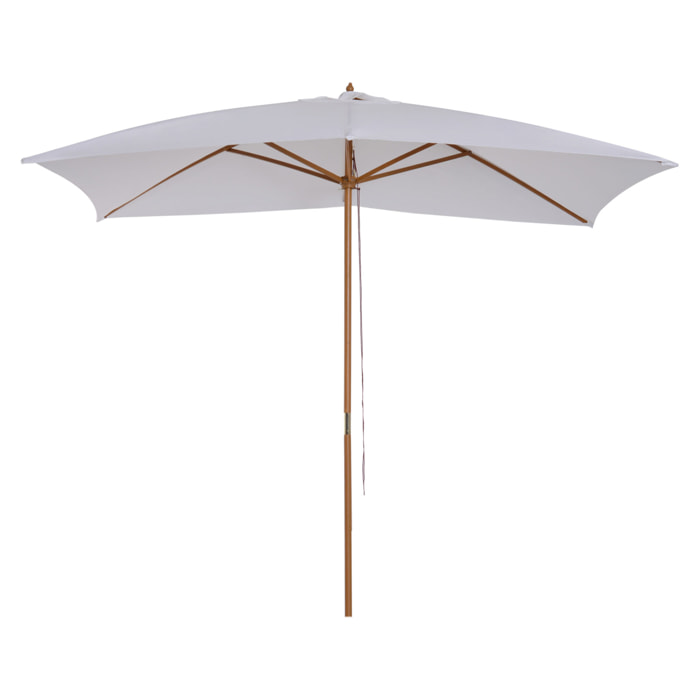 Sombrilla Terraza Exterior 295x200 cm Sombrilla de Jardín Rectangular Ajustable con Mástil de Madera y Manivela Impermeable Parasol para Patio Terraza Blanco