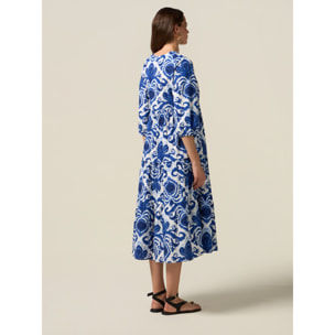 Oltre - Chemisier midi in cotone fantasia - Blu