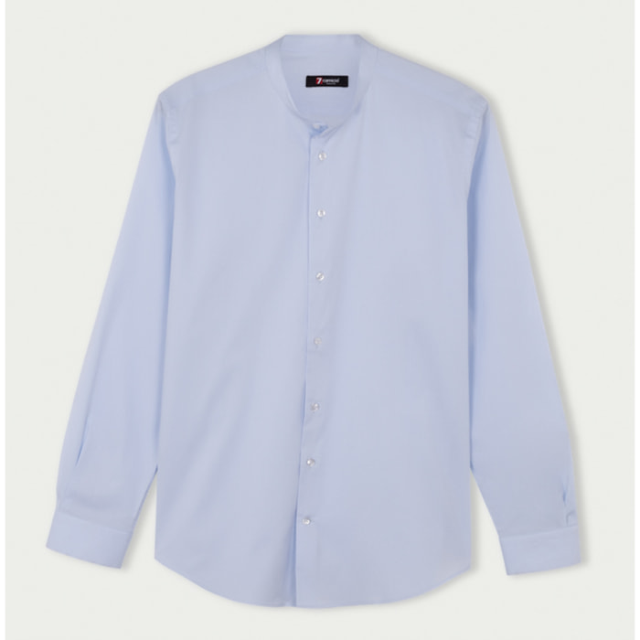 Camicia Uomo Coreano Slim Popeline Stretch Unito Celeste