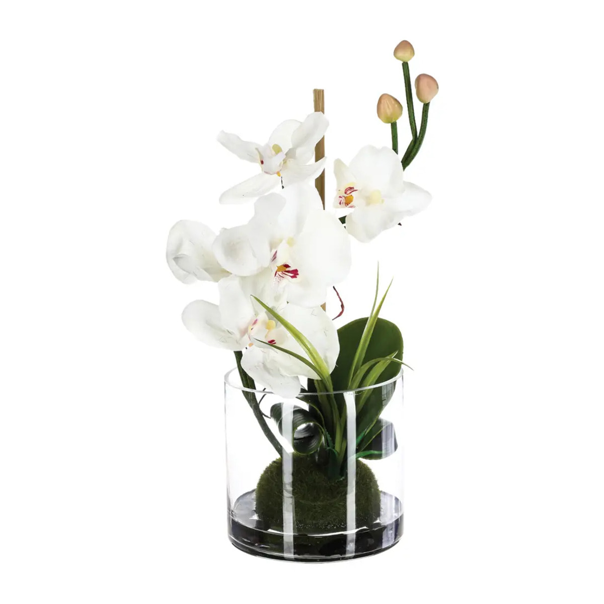 Composition d'orchidées artificielles vase verre H37cm