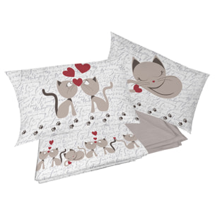 Completo letto gattini beige 100% cotone
