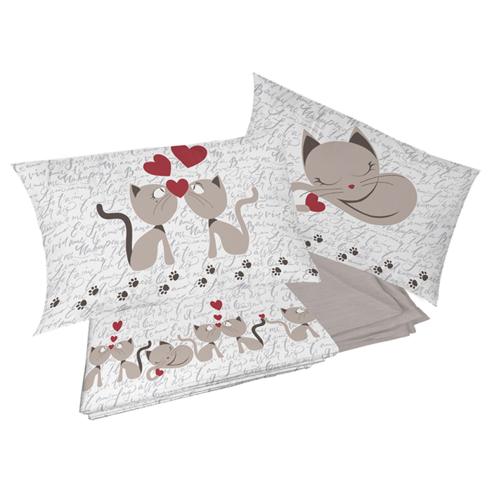Completo letto gattini beige 100% cotone