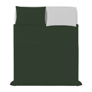 COMPLETO LETTO NATURAL COLOR, 100% Cotone, Made in Italy - VERDE OLIVA/GRIGIO CHIARO