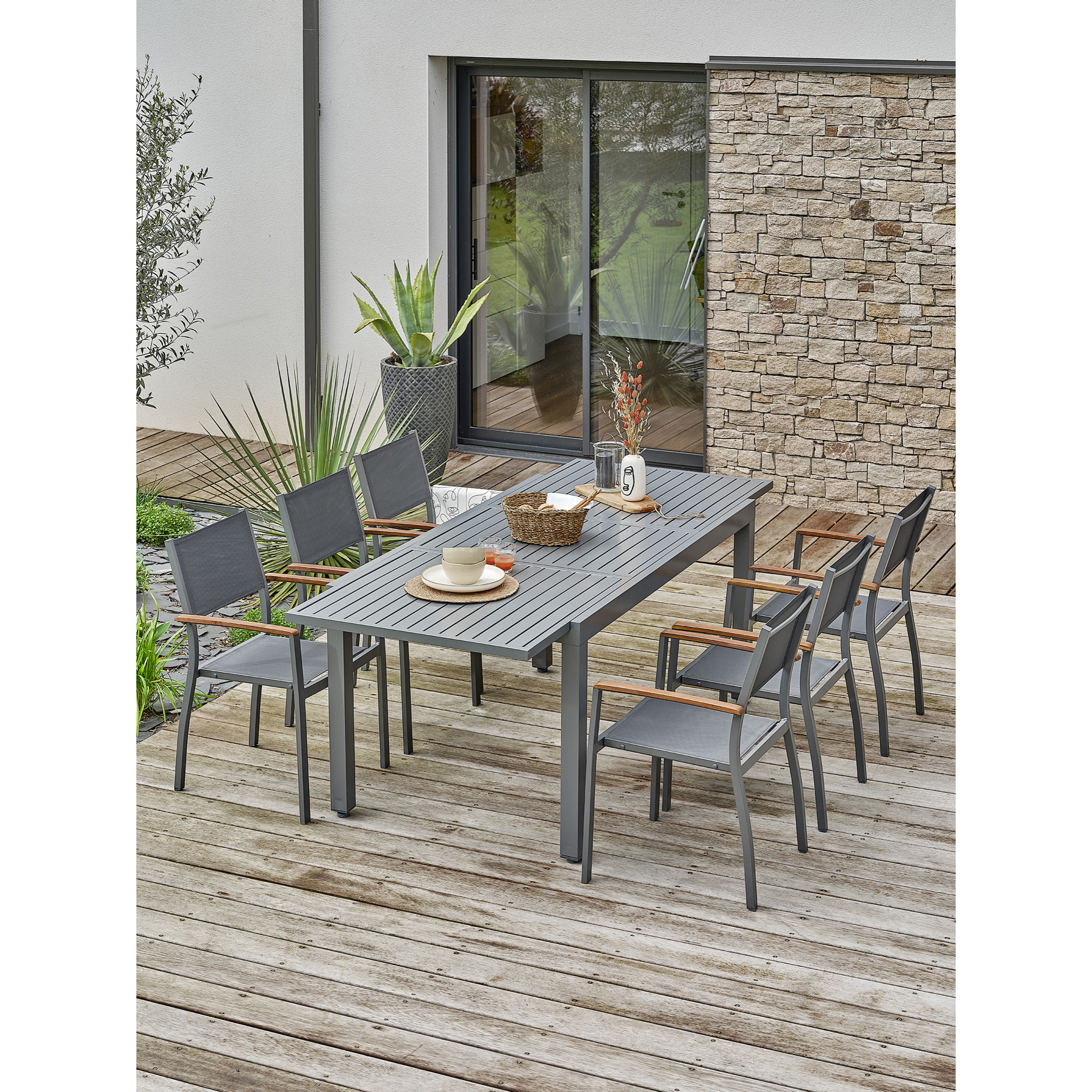 ORSINO - Ensemble repas de jardin 6 places - Gris anthracite
