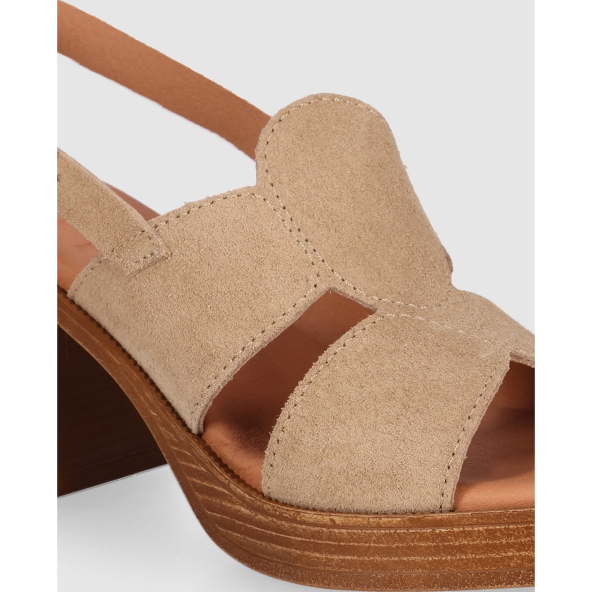 Sandalias de Serraje - Arena - Tacón: 8 cm