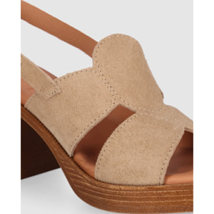 Sandalias de Serraje - Arena - Tacón: 8 cm