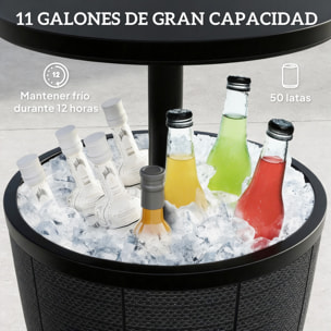 Mesa Nevera para Exterior, 41 L, 3 en 1, Cool Bar, Mesa Auxiliar, Altura Ajustable 58-84 cm, con Cubo de Hielo, Tapa Superior Elevable, para Fiesta, Piscina, Jardín, Patio, Negro