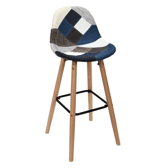 Lot De 2 Tabourets De Bar Patchwork Bleu Gris