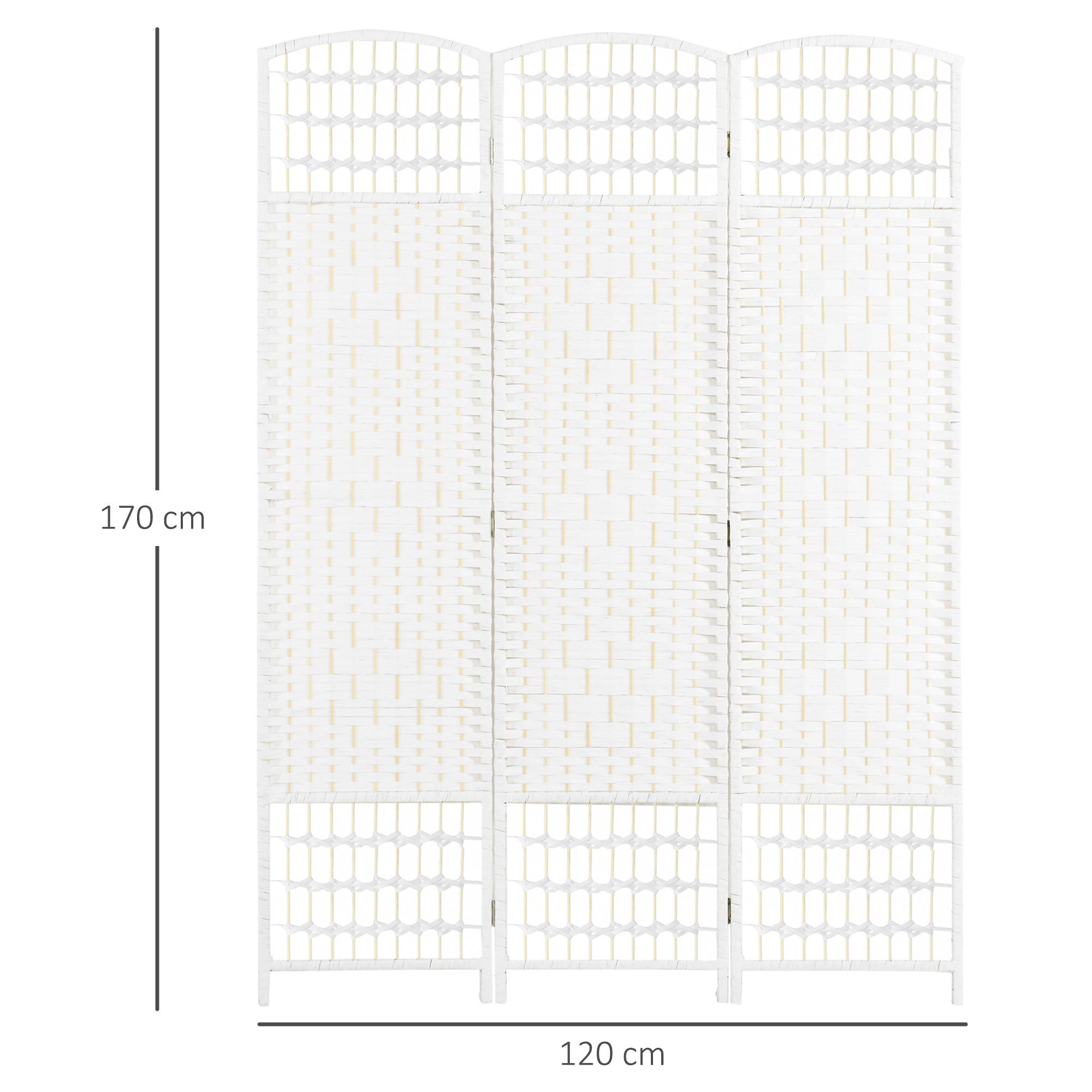 Biombo Separador de Ambientes de 3 Paneles 120x170 cm Divisor de Habitación Plegable de Cuerda de Papel y Marco de Madera Decoración para Dormitorio Salón Blanco