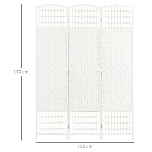 Biombo Separador de Ambientes de 3 Paneles 120x170 cm Divisor de Habitación Plegable de Cuerda de Papel y Marco de Madera Decoración para Dormitorio Salón Blanco