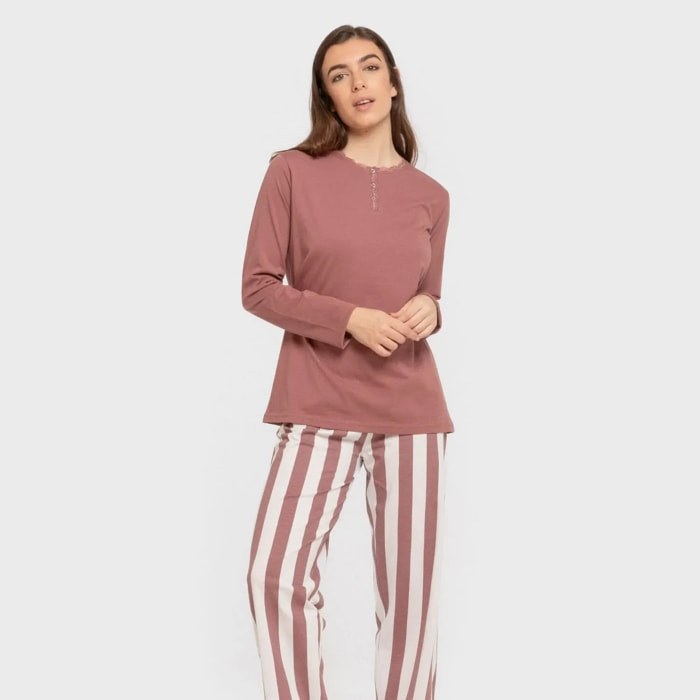 Pijama largo algodón Raya Elvis Malva Rosa