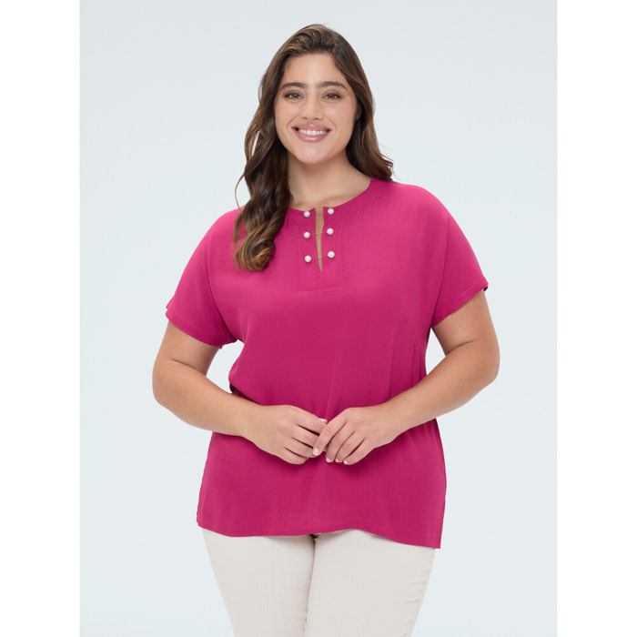 Fiorella Rubino - T-shirt in viscosa con dettaglio perle - Rosso