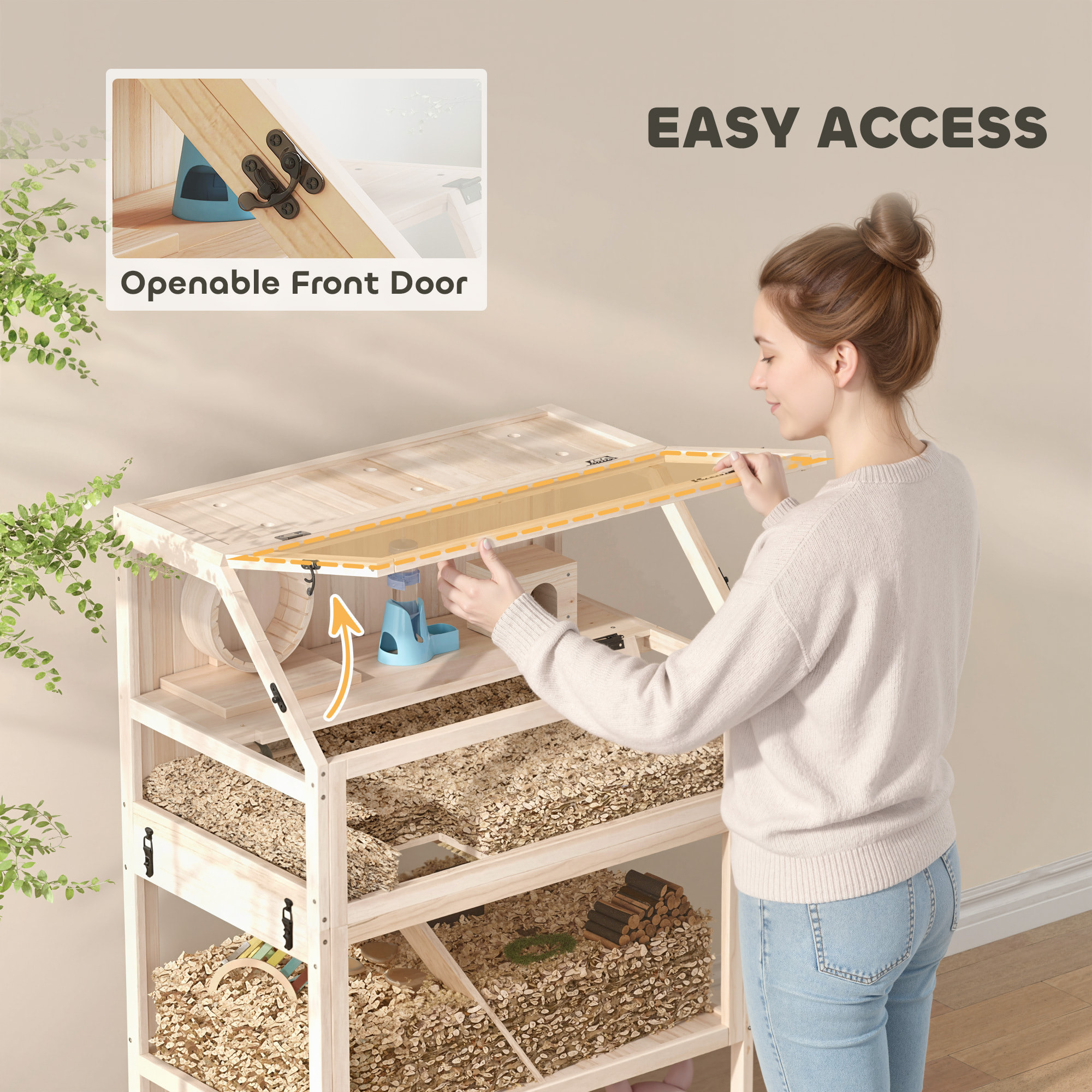 Cage hamster bois 3 niveaux accessoires étagère sapin acrylique