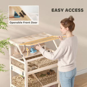 Cage hamster bois 3 niveaux accessoires étagère sapin acrylique