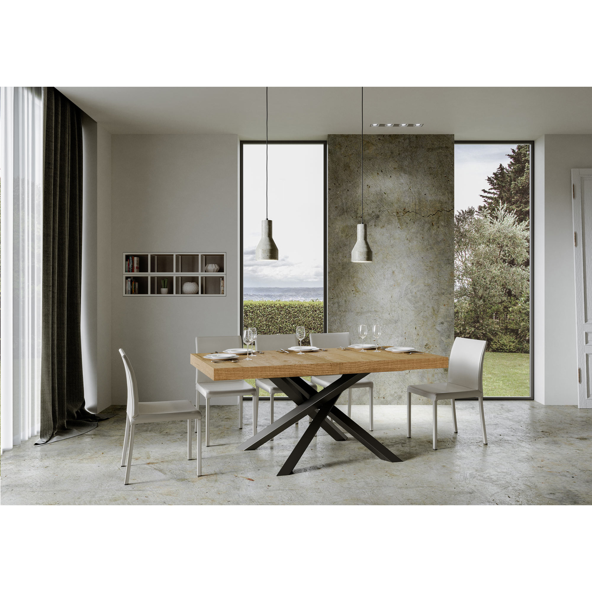 Table extensible 90x180/284 cm Volantis Chêne Nature cadre Anthracite