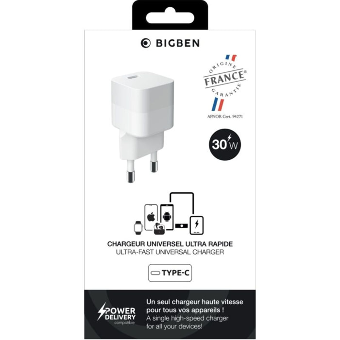 Chargeur secteur BIGBEN 30W USB-C PowerDelivery GaN Recyclé