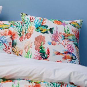 Lot h.couette +taies percale de coton 115 g/m² imprimé rouge canard Naia arc en ciel