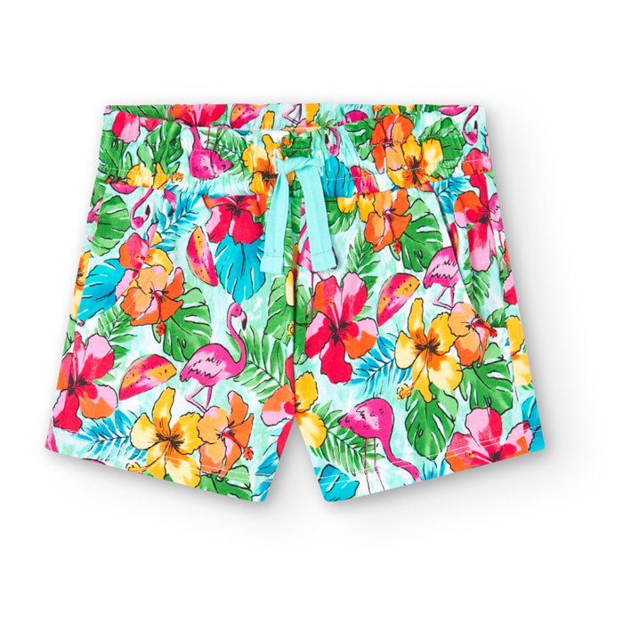 Short estampada de flores para niÃ±a de color rosa, BaÃ±ador