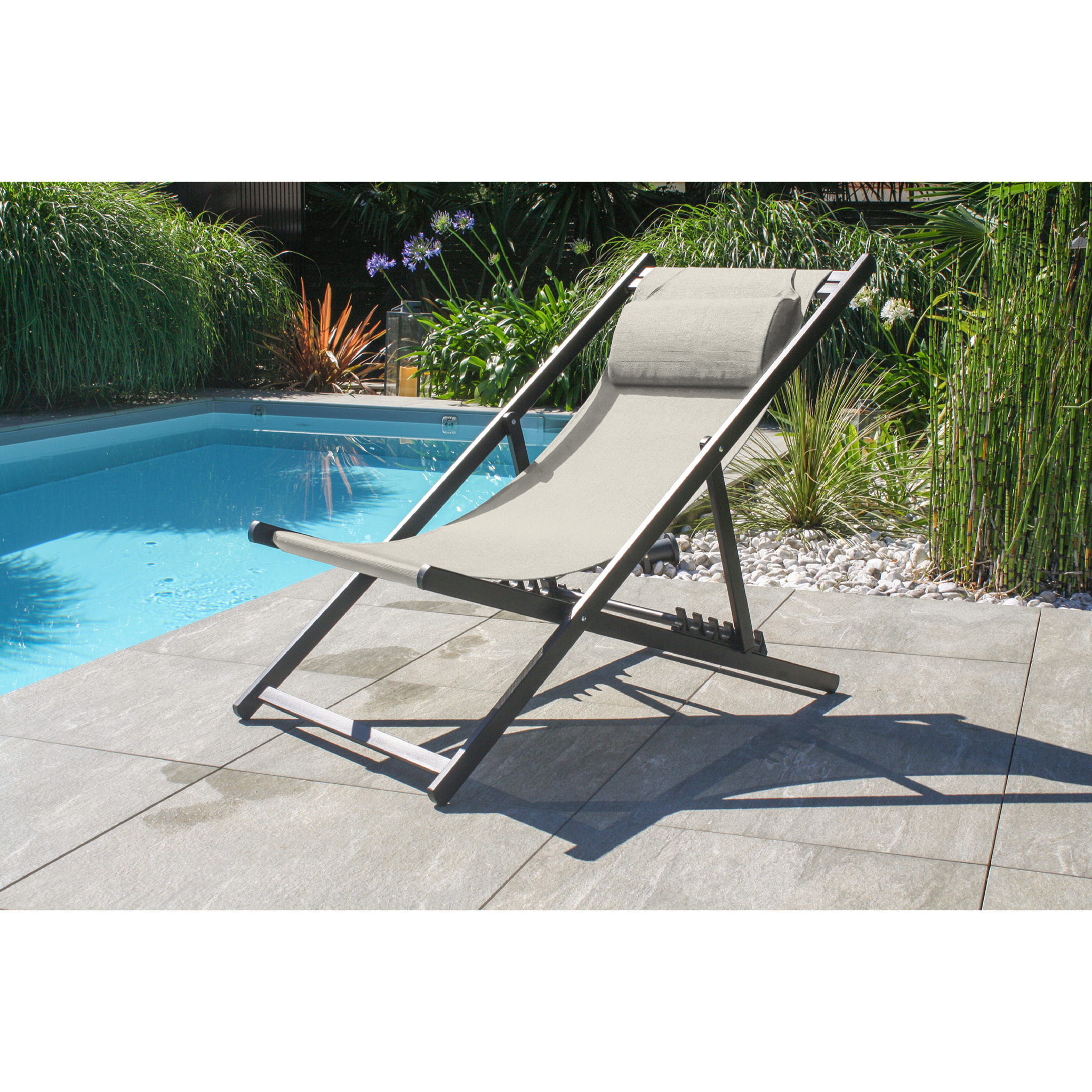 JULIA - Lot de 2 chiliennes de jardin en toile et aluminium