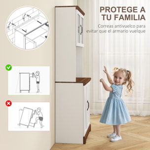 Alacena de Cocina Mueble Auxiliar de Cocina Aparador Alto con 2 Puertas de Vidrio Estantes Ajustables y Compartimentos Abiertos 72x40x178 cm Blanco