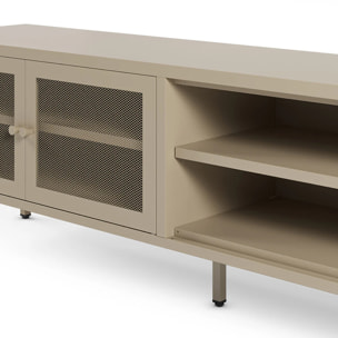 Meuble TV en métal beige 2 portes, 160 cm - Latem
