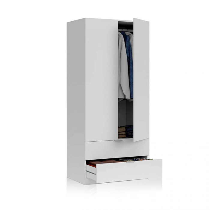 Armario de 2 puertas y 2 cajones en blanco 81,5x180 cm Low Cost Blanco