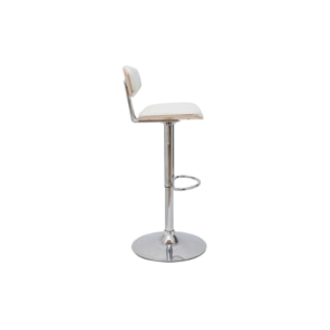 Tabouret de bar design réglable blanc et bois clair VASCO