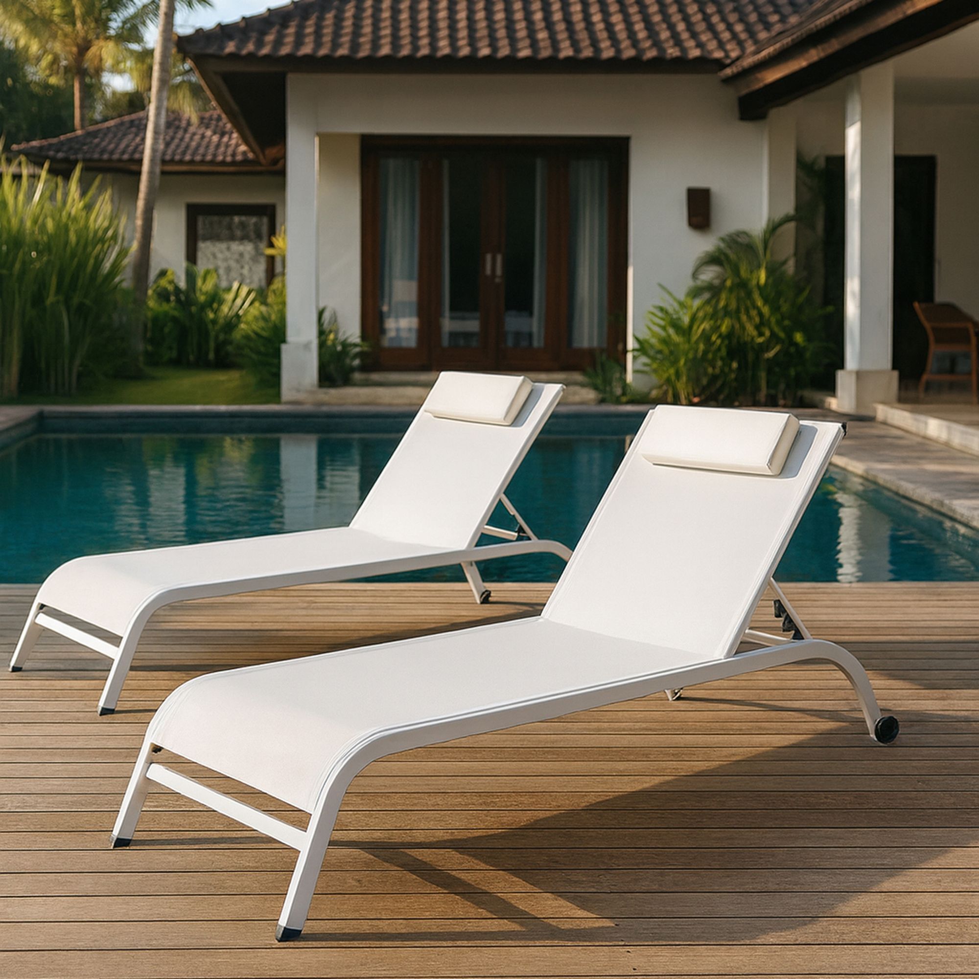 Lot de 2 chaises longues en acier inoxydable blanc NAPOLI