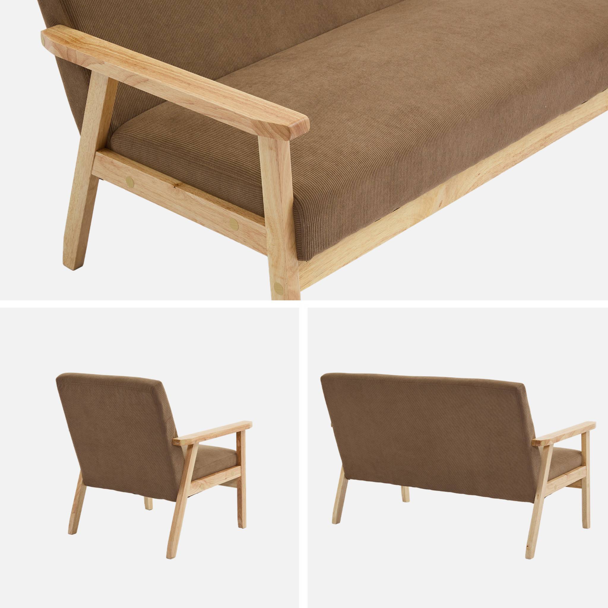 Banquette + fauteuil 3 places bois d'hévéa velours côtelé ISAK