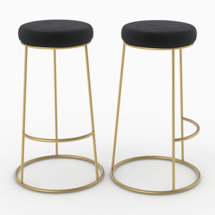 Lot de 2 tabourets de bar 73 cm en velours noir - Kendal
