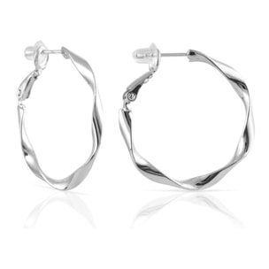 Pendientes de aro ondulados de cobre con recubrimiento electroplateado, 30 mm, con cierre catalán en plata de ley 925.