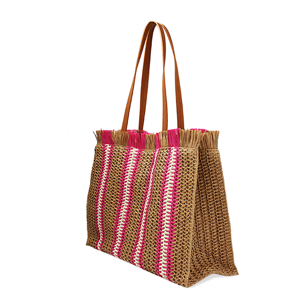 Borsa donna mare grande fucsia in raffia