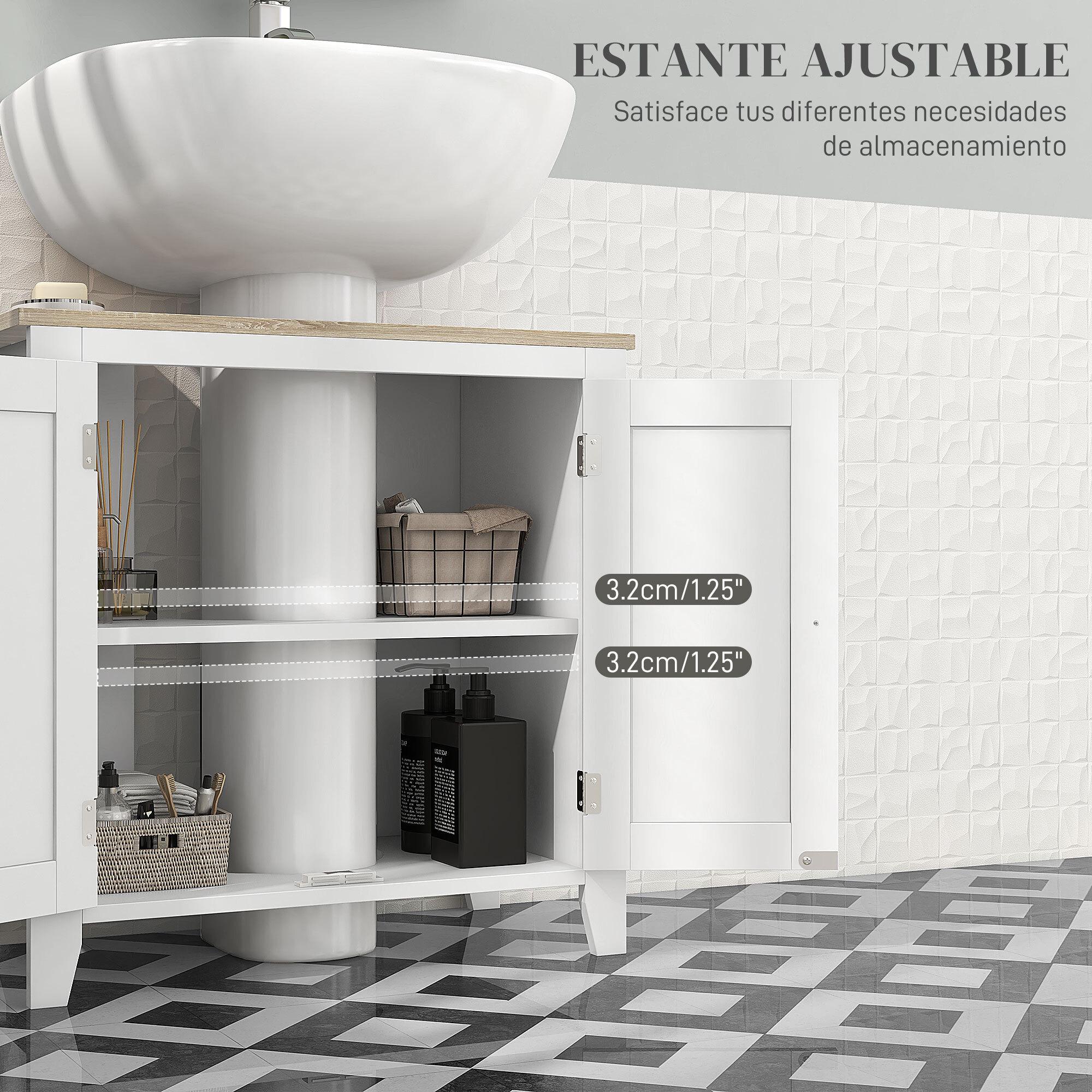 Mueble para Debajo del Lavabo Armario Lavabo con Pie Armario Bajo con 2 Puertas y Estante Ajustable Estilo Moderno 60x30x60 cm Blanco