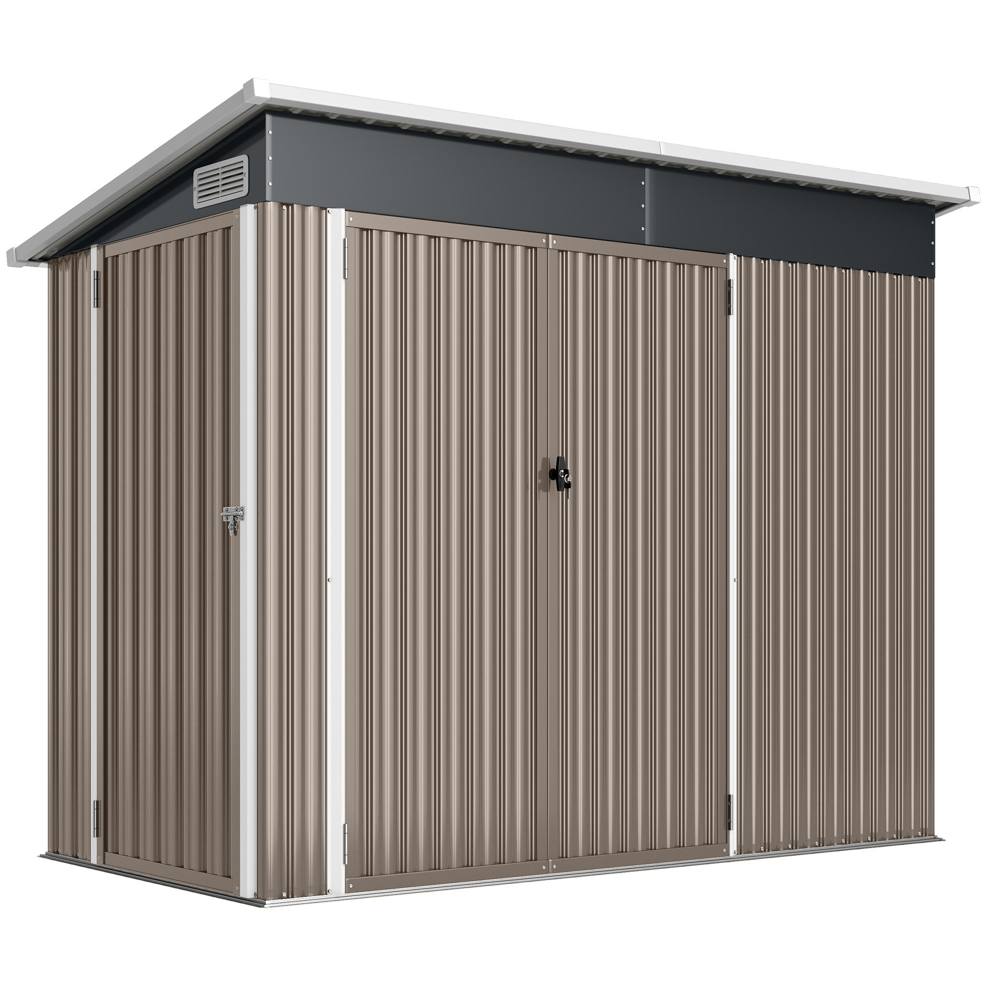 Abri de jardin en métal, cabane de jardin extérieure 234 x 132 x 185 cm, triple porte verrouillable, toit incliné, aérations et gants, cabanon rangement outils en acier galvanisé, gris clair