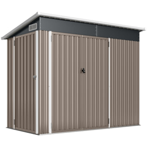 Abri de jardin en métal, cabane de jardin extérieure 234 x 132 x 185 cm, triple porte verrouillable, toit incliné, aérations et gants, cabanon rangement outils en acier galvanisé, gris clair
