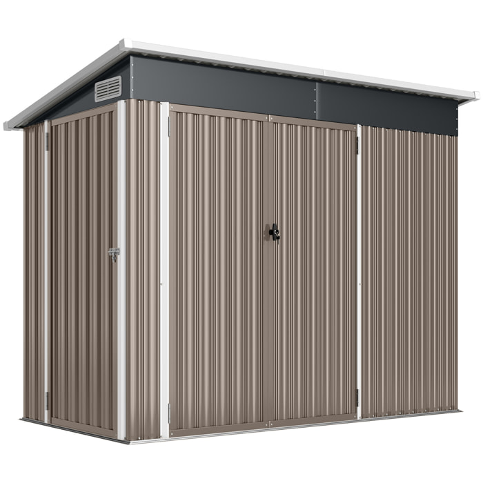 Abri de jardin en métal, cabane de jardin extérieure 234 x 132 x 185 cm, triple porte verrouillable, toit incliné, aérations et gants, cabanon rangement outils en acier galvanisé, gris clair