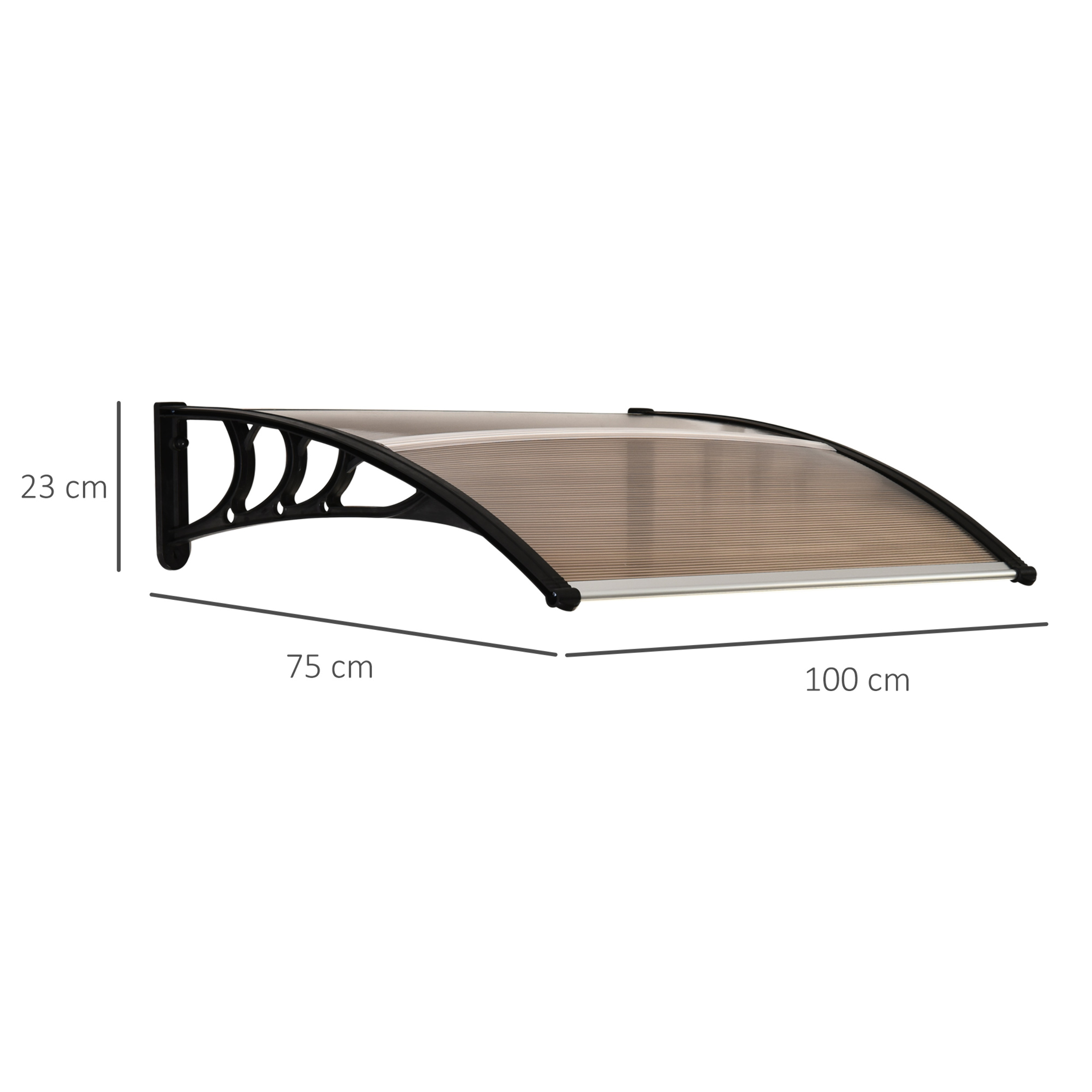 Tejadillo de Protección 75x100 cm Marquesina Exterior para Puertas y Ventanas contra Sol y Lluvia con Soporte de Aleación de Aluminio Marrón Translúcido